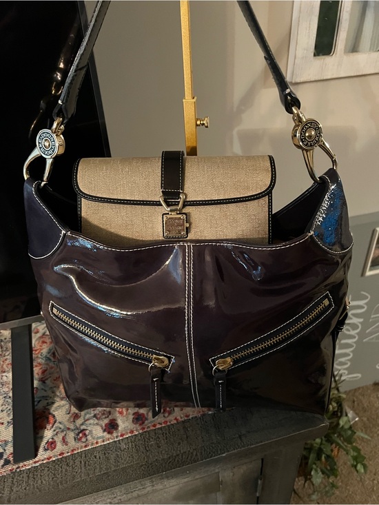 Dooney & Bourke Handbags - DOONEY AND BOURKE Patent Leather Shoulder Bag in Deep Purple AND WALLET